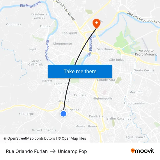 Rua Orlando Furlan to Unicamp Fop map