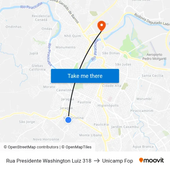 Rua Presidente Washington Luiz 318 to Unicamp Fop map