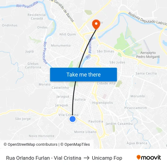 Rua Orlando Furlan - Vial Cristina to Unicamp Fop map