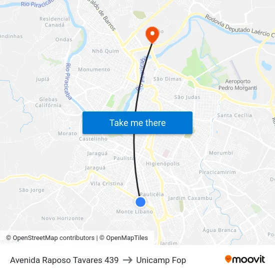 Avenida Raposo Tavares 439 to Unicamp Fop map