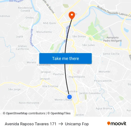 Avenida Raposo Tavares 171 to Unicamp Fop map