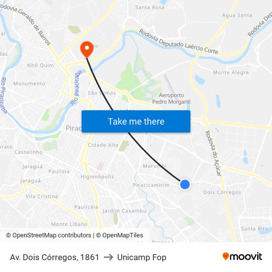 Av. Dois Córregos, 1861 to Unicamp Fop map