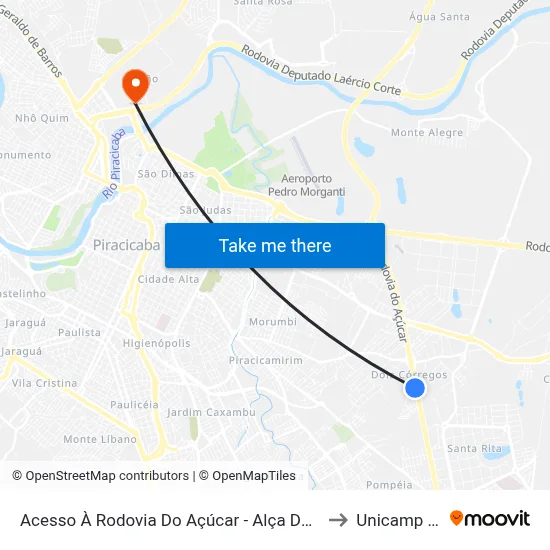 Acesso À Rodovia Do Açúcar - Alça De Acesso to Unicamp Fop map