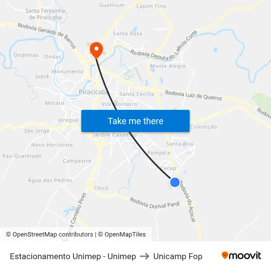 Estacionamento Unimep - Unimep to Unicamp Fop map