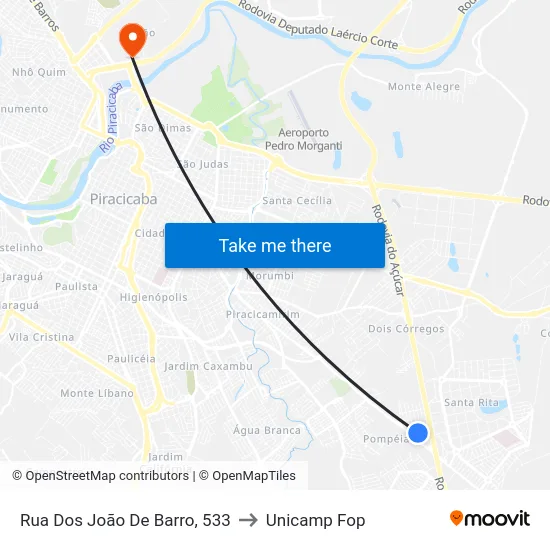 Rua Dos João De Barro, 533 to Unicamp Fop map
