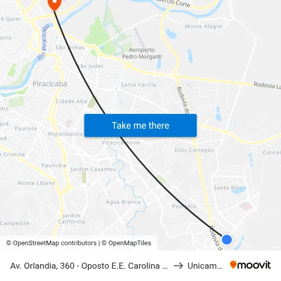 Av. Orlandia, 360 - Oposto E.E. Carolina Mendes Thame to Unicamp Fop map