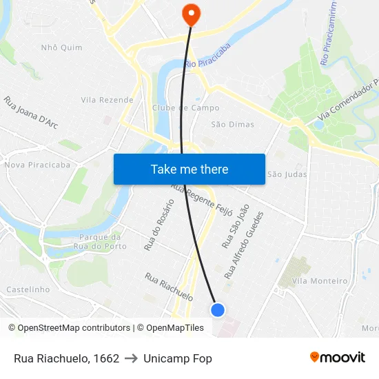 Rua Riachuelo, 1662 to Unicamp Fop map