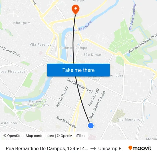 Rua Bernardino De Campos, 1345-1429 to Unicamp Fop map
