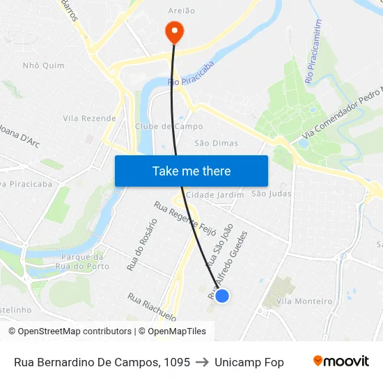Rua Bernardino De Campos, 1095 to Unicamp Fop map