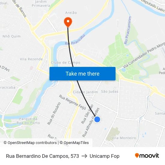 Rua Bernardino De Campos, 573 to Unicamp Fop map