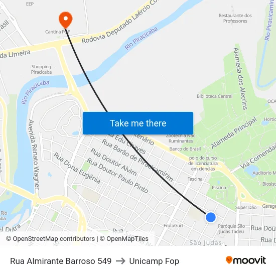 Rua Almirante Barroso 549 to Unicamp Fop map