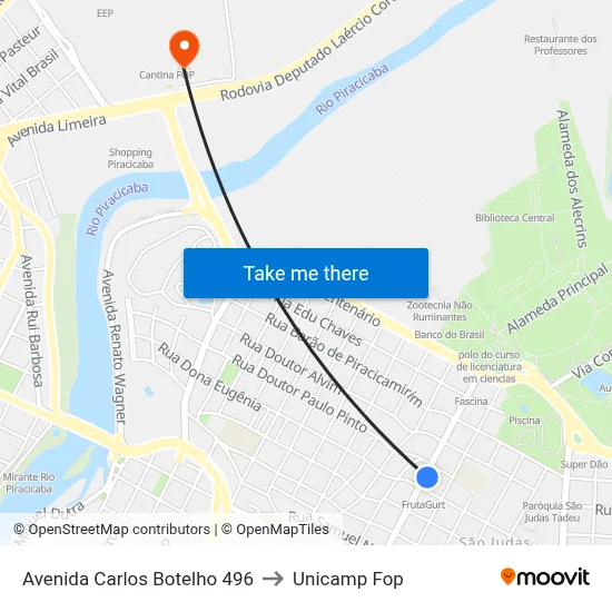 Avenida Carlos Botelho 496 to Unicamp Fop map