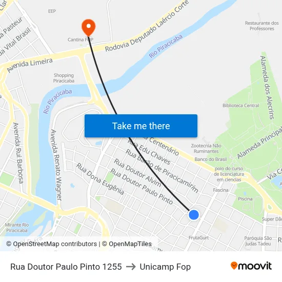 Rua Doutor Paulo Pinto 1255 to Unicamp Fop map