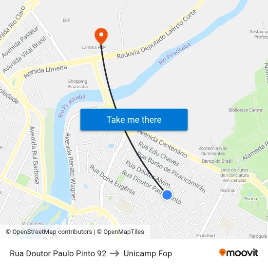 Rua Doutor Paulo Pinto 92 to Unicamp Fop map