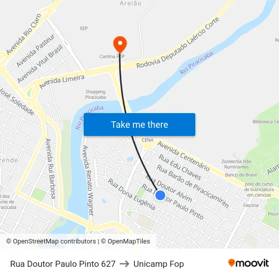 Rua Doutor Paulo Pinto 627 to Unicamp Fop map