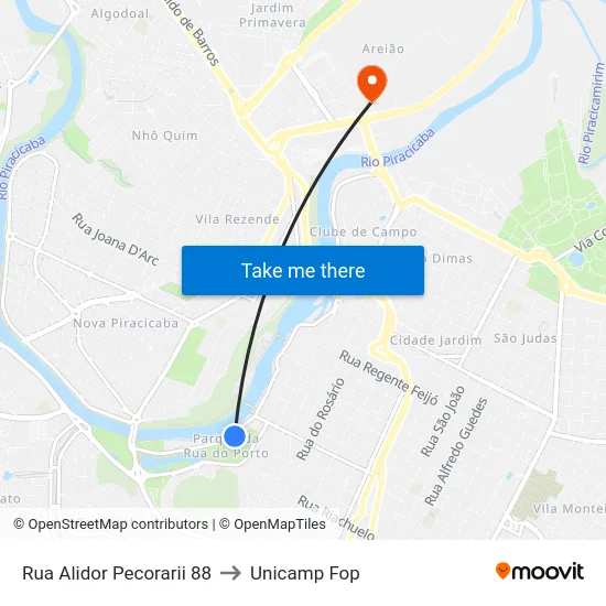 Rua Alidor Pecorarii 88 to Unicamp Fop map
