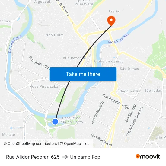 Rua Alidor Pecorari 625 to Unicamp Fop map