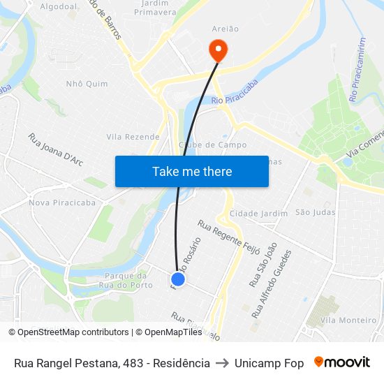 Rua Rangel Pestana, 483 - Residência to Unicamp Fop map