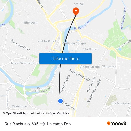 Rua Riachuelo, 635 to Unicamp Fop map