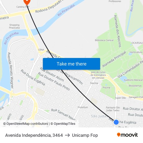 Avenida Independência, 3464 to Unicamp Fop map