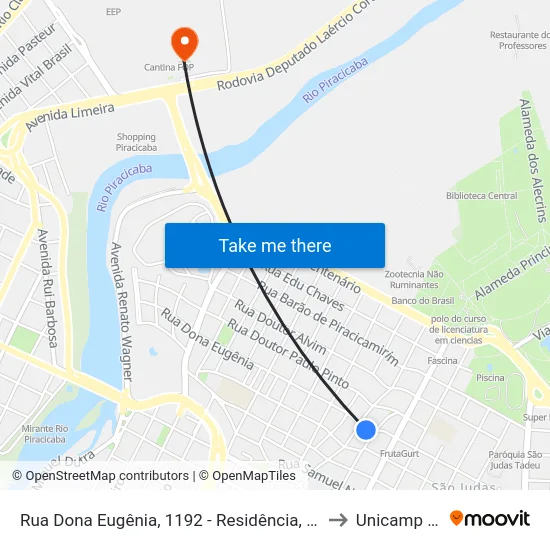 Rua Dona Eugênia, 1192 - Residência, Nº 1192 to Unicamp Fop map