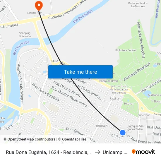 Rua Dona Eugênia, 1624 - Residência, 1624 to Unicamp Fop map