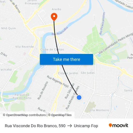 Rua Visconde Do Rio Branco, 590 to Unicamp Fop map
