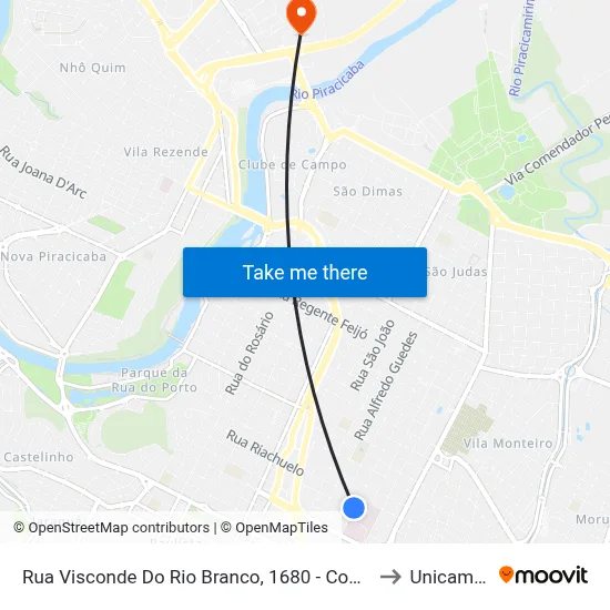 Rua Visconde Do Rio Branco, 1680 - Cob. Fibra Azul, 1680 to Unicamp Fop map