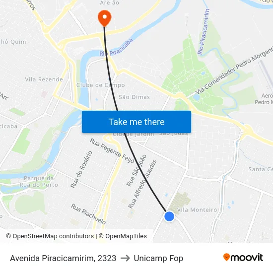 Avenida Piracicamirim, 2323 to Unicamp Fop map