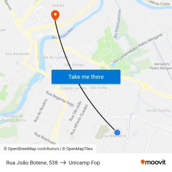 Rua João Botene, 538 to Unicamp Fop map