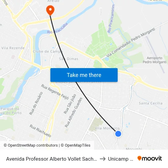 Avenida Professor Alberto Vollet Sachs 2450 to Unicamp Fop map