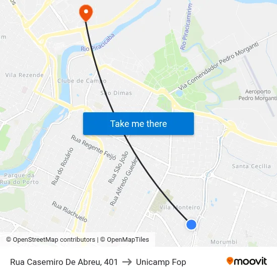 Rua Casemiro De Abreu, 401 to Unicamp Fop map