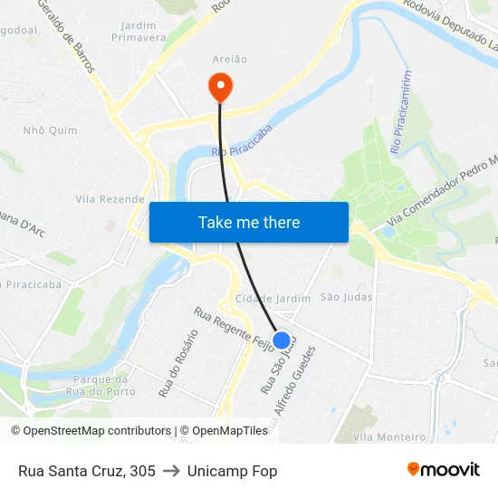 Rua Santa Cruz, 305 to Unicamp Fop map