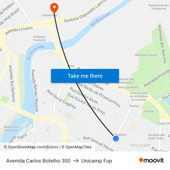 Avenida Carlos Botelho 300 to Unicamp Fop map