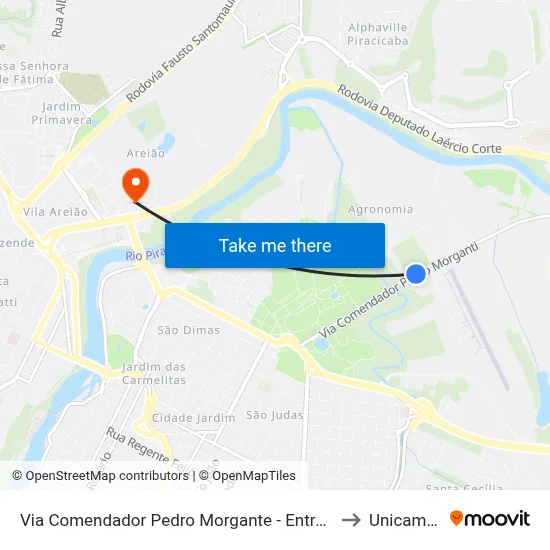 Via Comendador Pedro Morgante - Entrada Do Aeroporto to Unicamp Fop map
