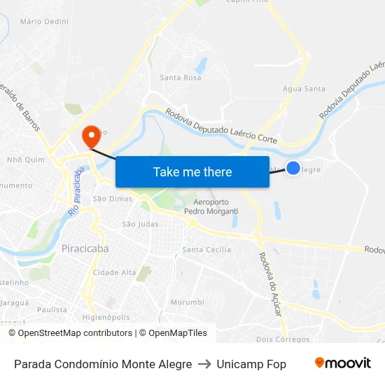 Parada Condomínio Monte Alegre to Unicamp Fop map