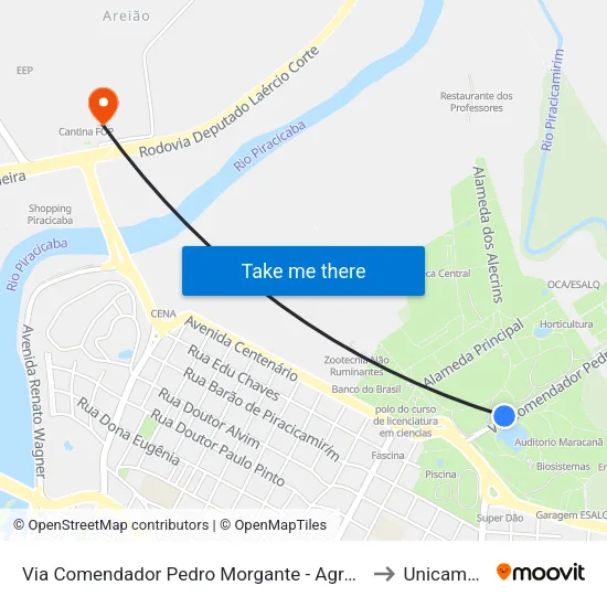 Via Comendador Pedro Morgante - Agronomia / Esalq to Unicamp Fop map