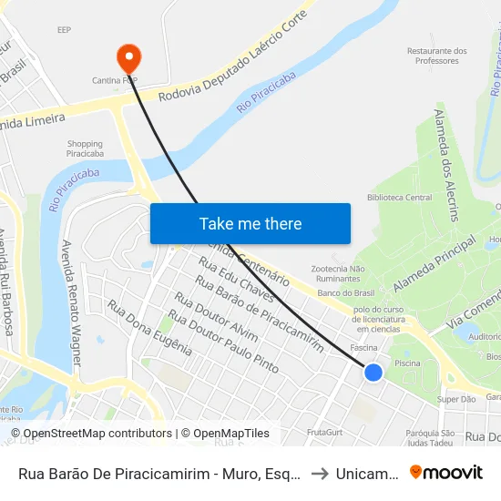 Rua Barão De Piracicamirim - Muro, Esq. C/ Av. São João to Unicamp Fop map