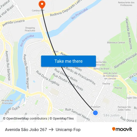 Avenida São João 267 to Unicamp Fop map