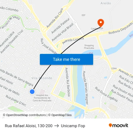 Rua Rafael Aloisi, 130-200 to Unicamp Fop map