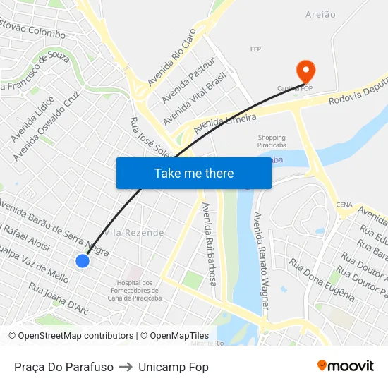 Praça Do Parafuso to Unicamp Fop map