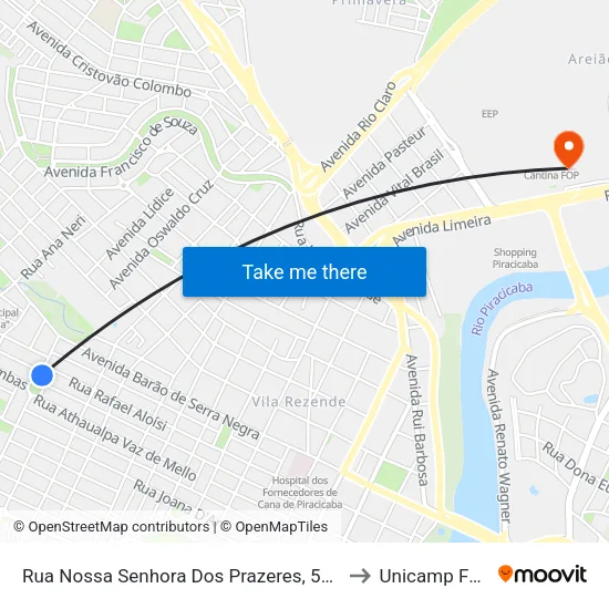Rua Nossa Senhora Dos Prazeres, 564 to Unicamp Fop map