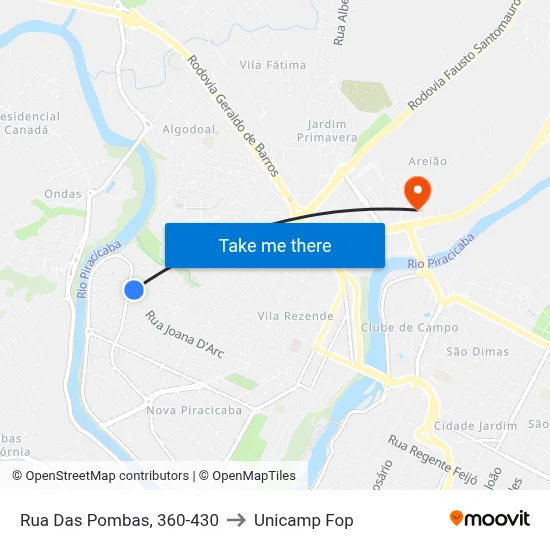 Rua Das Pombas, 360-430 to Unicamp Fop map