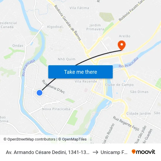Av. Armando Césare Dedini, 1341-1369 to Unicamp Fop map