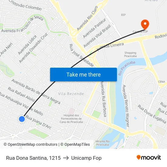 Rua Dona Santina, 1215 to Unicamp Fop map
