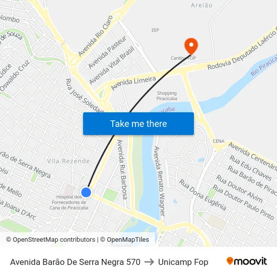 Avenida Barão De Serra Negra 570 to Unicamp Fop map
