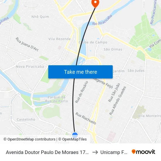 Avenida Doutor Paulo De Moraes 1755 to Unicamp Fop map