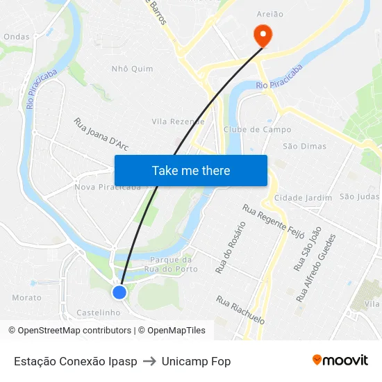 Estação Conexão Ipasp to Unicamp Fop map