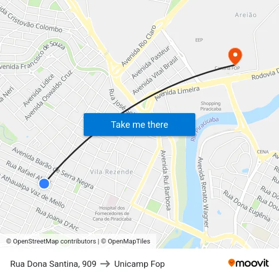 Rua Dona Santina, 909 to Unicamp Fop map