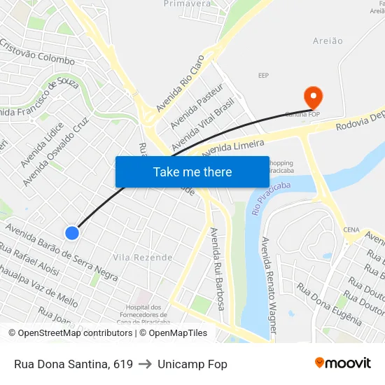 Rua Dona Santina, 619 to Unicamp Fop map